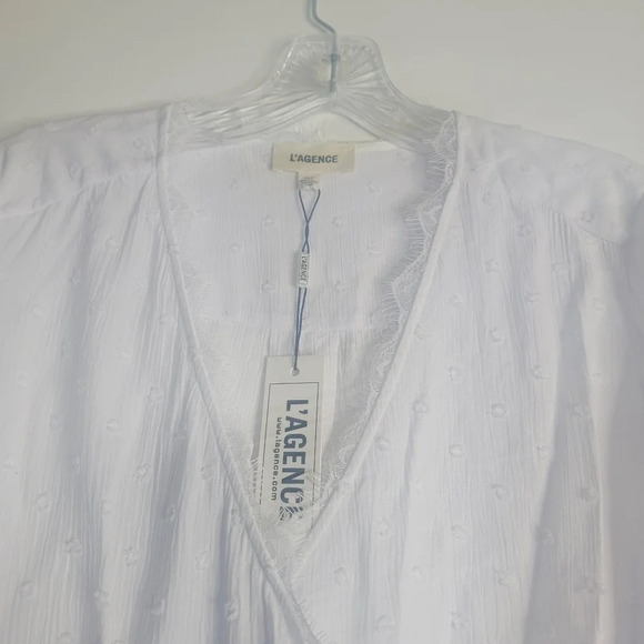 L'agence Mei Bell-Slevee Surplice Blouse Top white Sz XS - Picture 3 of 10